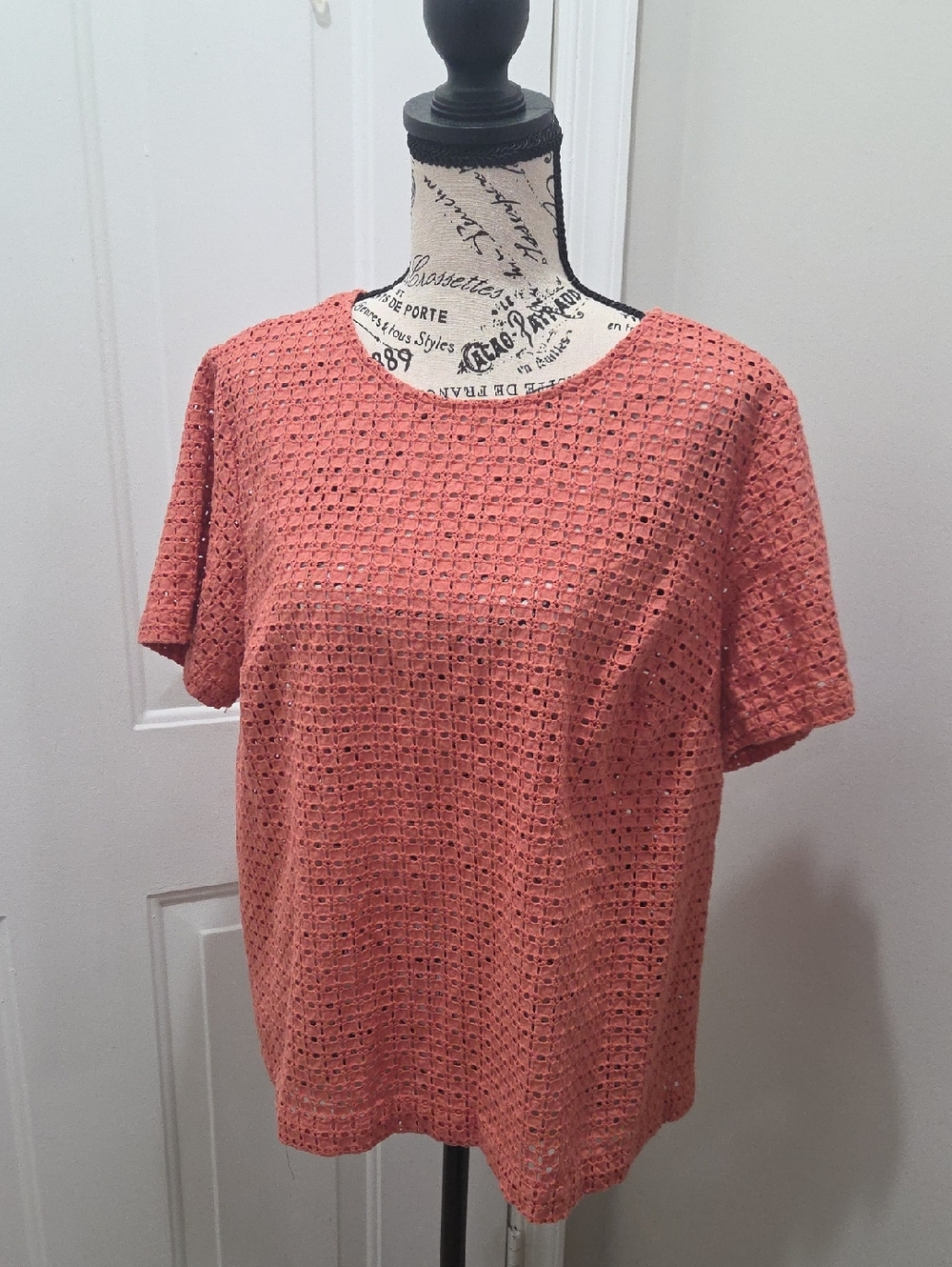 a new day Eyelet Short-Sleeve Top with Camisole Coral XL
